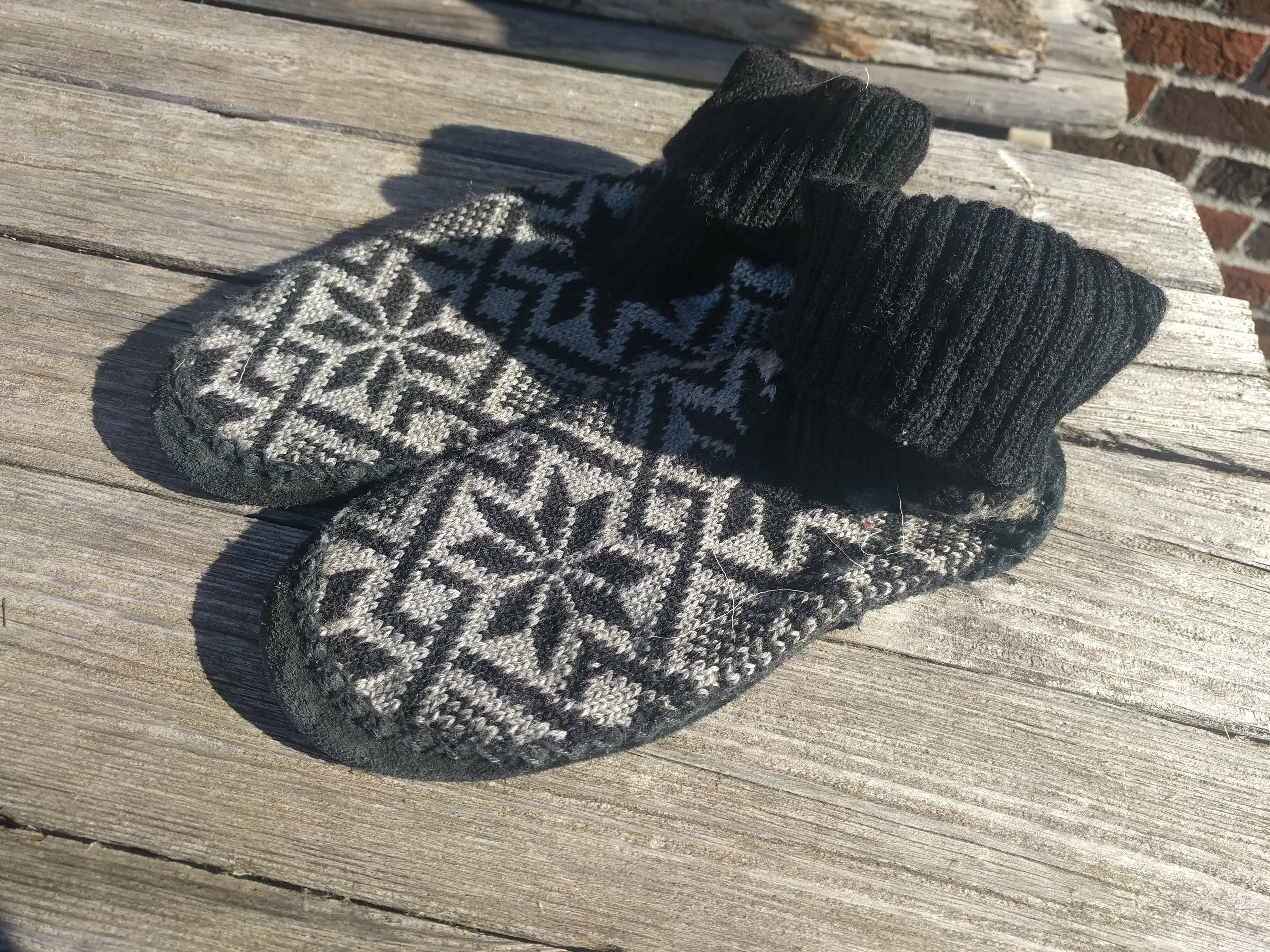 100 Biolana Knitted Wool Slippers Huettenschuhe with Leather Sole House Shoes