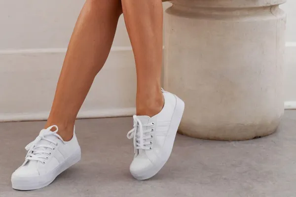 Cass Leather Flatform Sneakers || White Leather