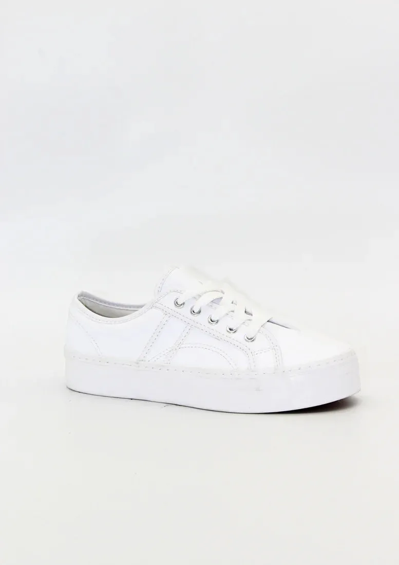 Cass Leather Flatform Sneakers || White Leather