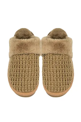 C.C. Rib Pattern Knitted Slippers for Women in Mocha | SPE0032-MOCHA