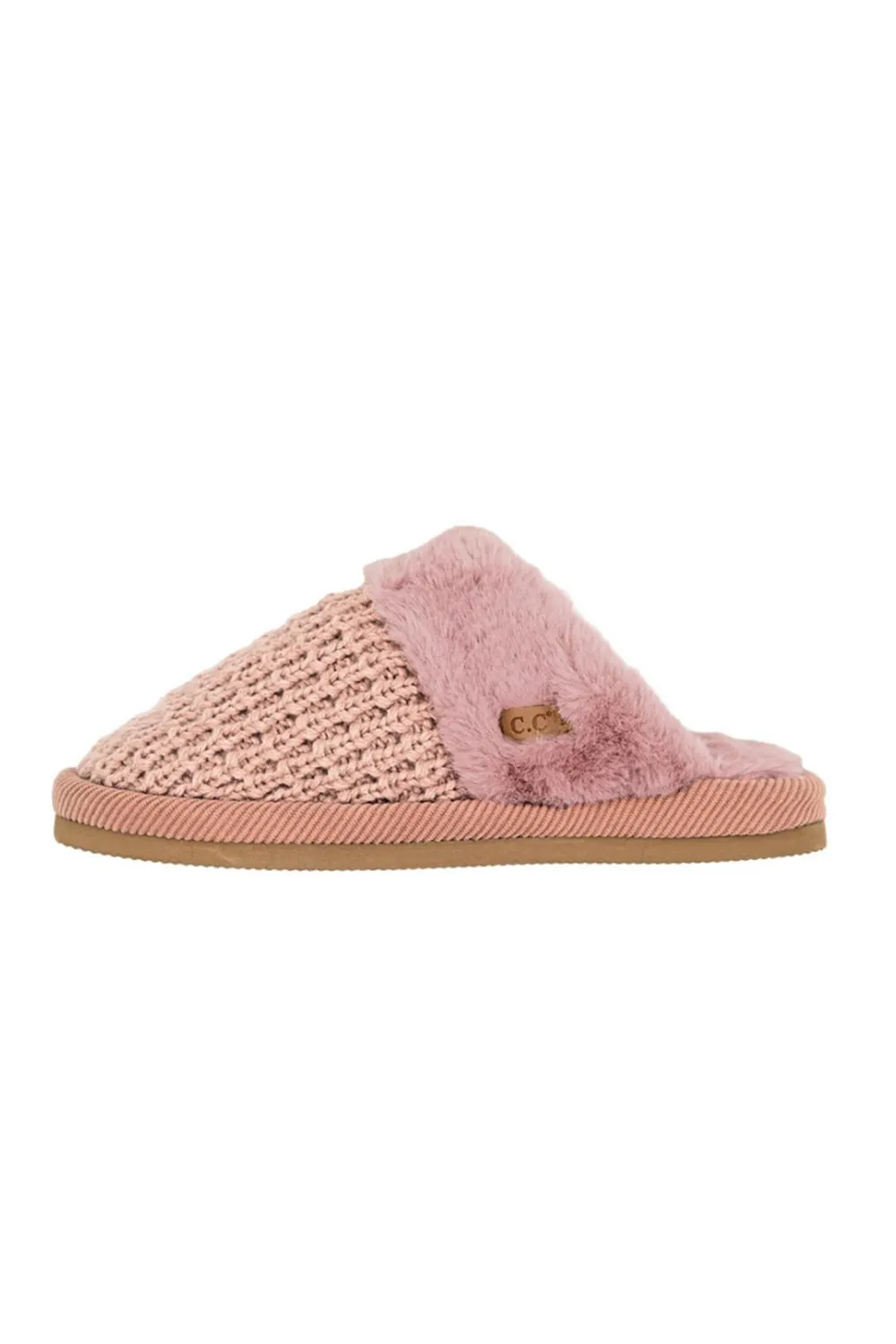 C.C. Rib Pattern Knitted Slippers for Women in Rose | SPE020A-ROSE