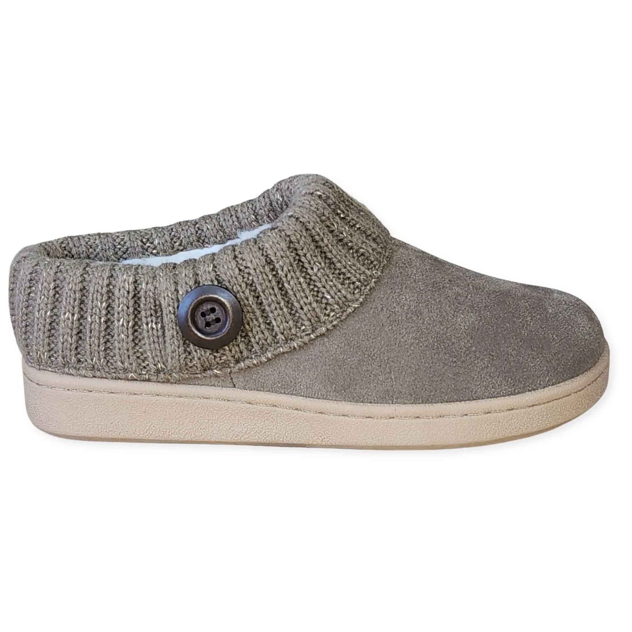 Clarks Taupe Knitted Collar Winter Clog Rounded Closed Toe Slippers