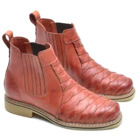 Cowboy Boots Ankle Light Brown Leather Scaled Round Toe