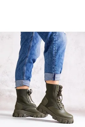 Green boots with elastic upper
