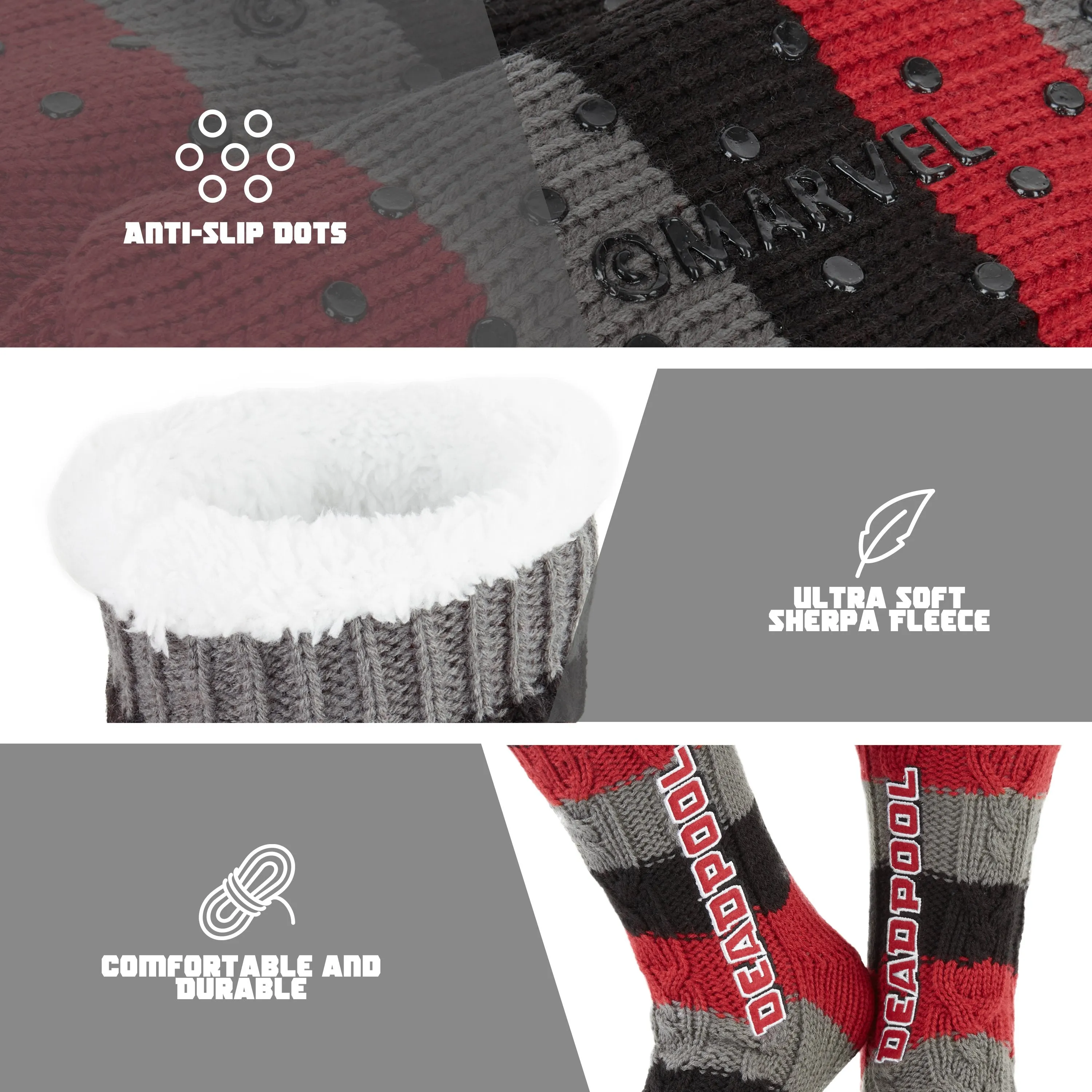 Marvel Fluffy Socks, Mens Slipper Socks, Deadpool Warm Knitted Socks