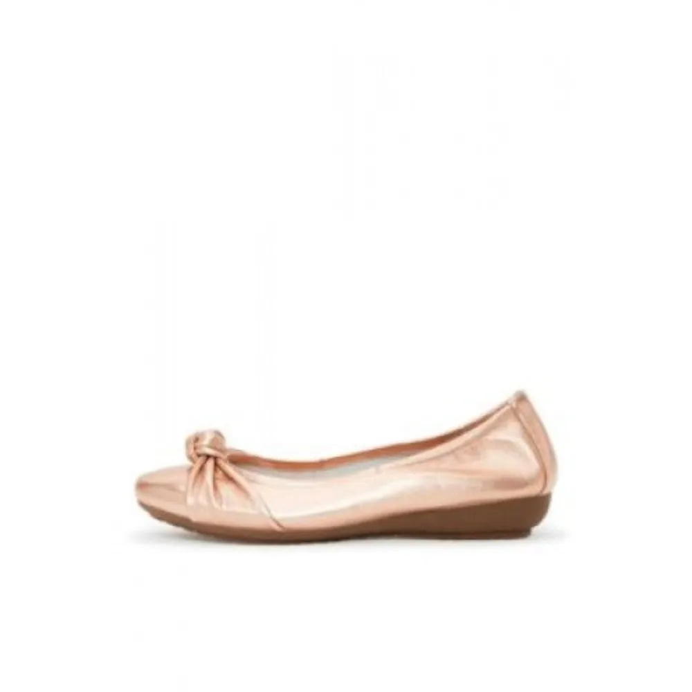 Me Too Women's Jaci Champagne Leather Perforated Ballerina Flat