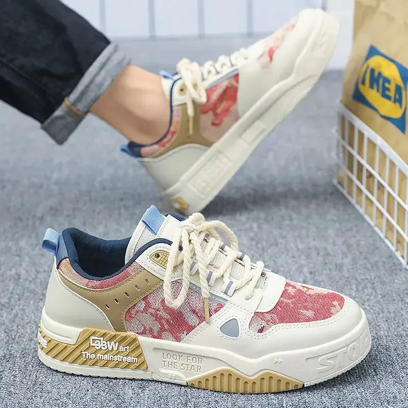 Men Casual Shoes Leather Mesh Sneakers