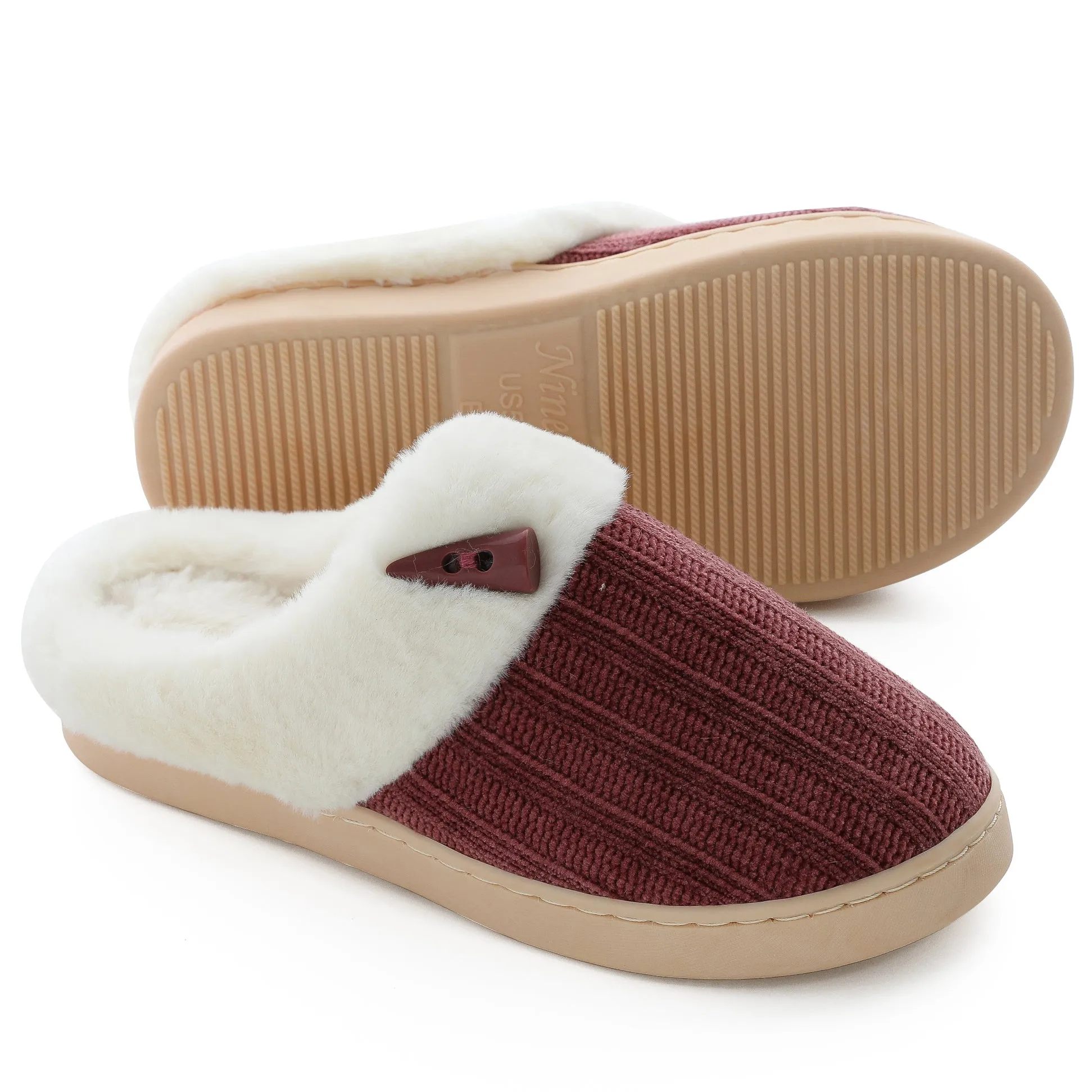 NineCiFun Women's Slip on Fuzzy Slippers Outdoor House Slippers Fur Lined