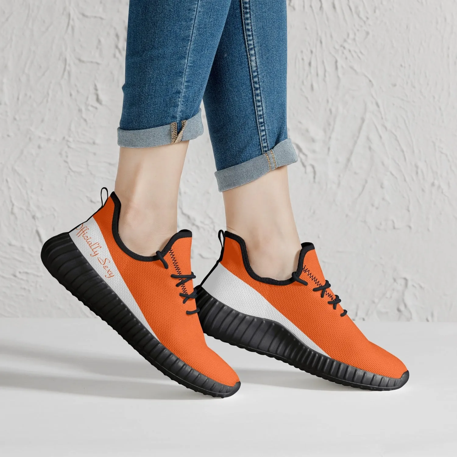 Officially Sexy Orange & White Laser Mesh Knit Sneakers - With White or Black Sole