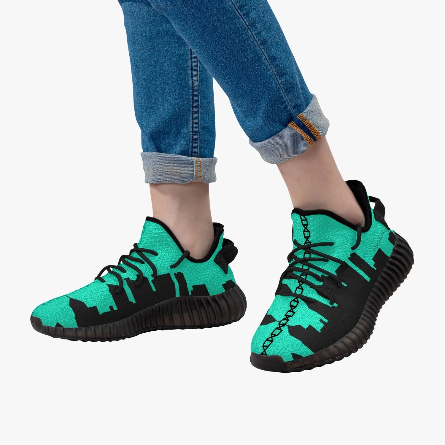 Officially Sexy Sea Green & Black Atlanta Skyline Adult Unisex Mesh Knit Sneakers