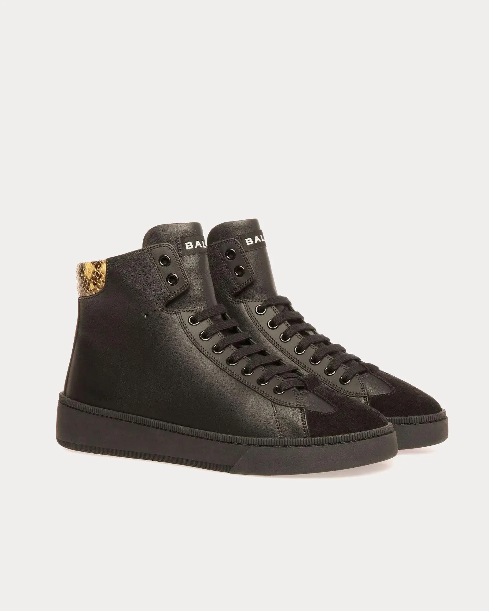 Raise Leather Python Print Black High Top Sneakers