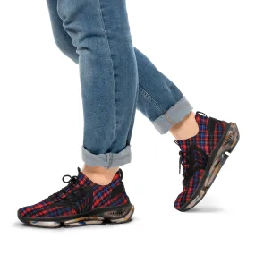 Red Plaid Men's Mesh Sneakers, Red Blue Plaid Print Men's Sneakers Best Comfy Men's Mesh Sports Sneakers Shoes (US Size: 5-12)