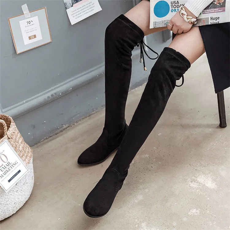 Round Head Elastic Knee High Boots