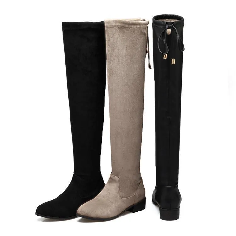 Round Head Elastic Knee High Boots