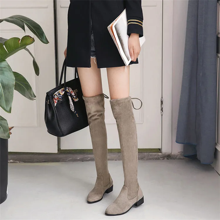 Round Head Elastic Knee High Boots