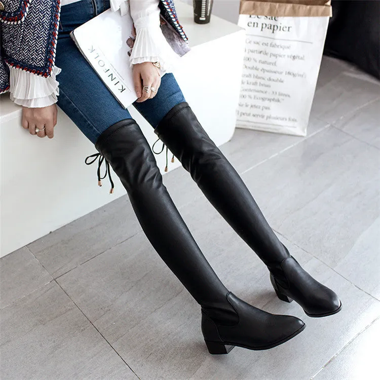 Round Head Elastic Knee High Boots