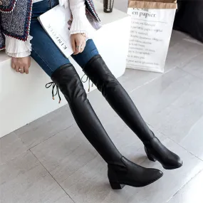 Round Head Elastic Knee High Boots