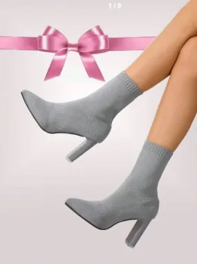 Shein Chunky Heel Short Boots, Elastic Knit Ankle Boots, Size: 39  