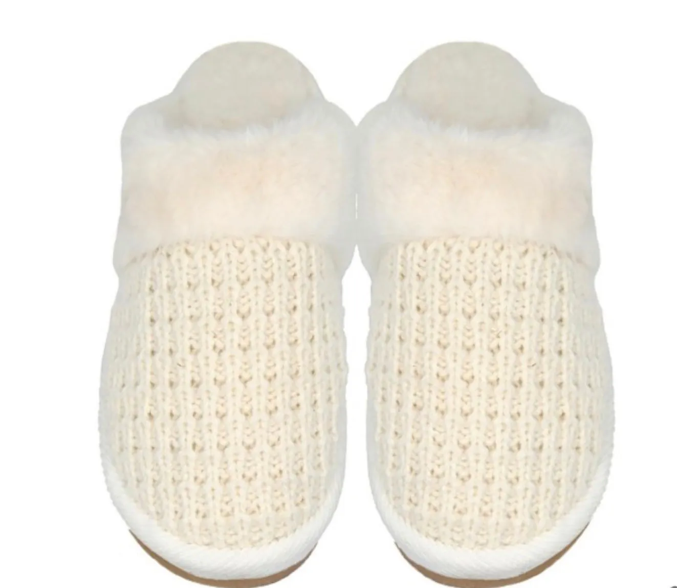 White C C Waffle Knit Slippers S/M