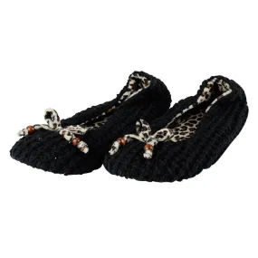Womens Millie Knitted Ballet Slippers With Leopard Print